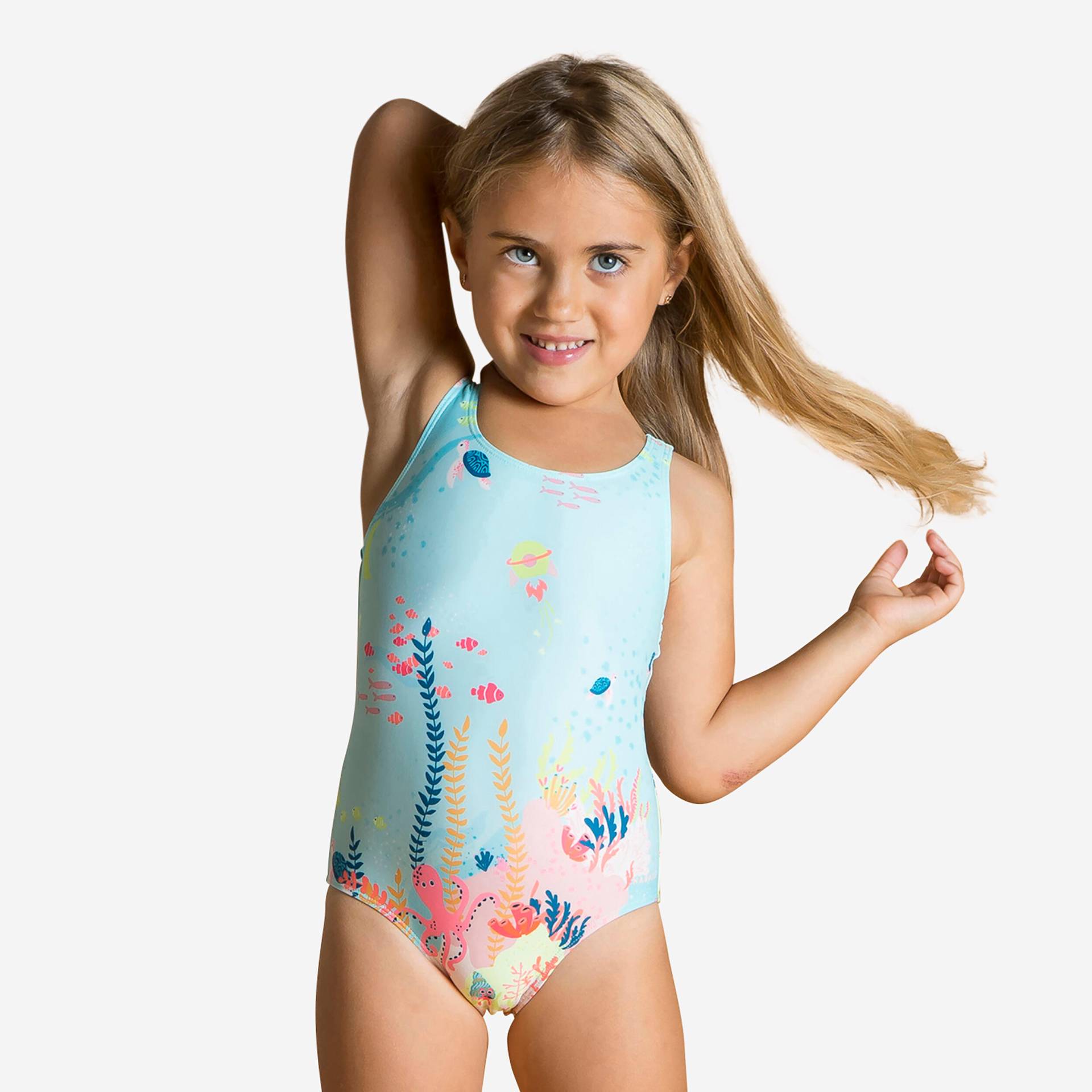 Badeanzug Baby Mädchen aquamarin bedruckt von NABAIJI