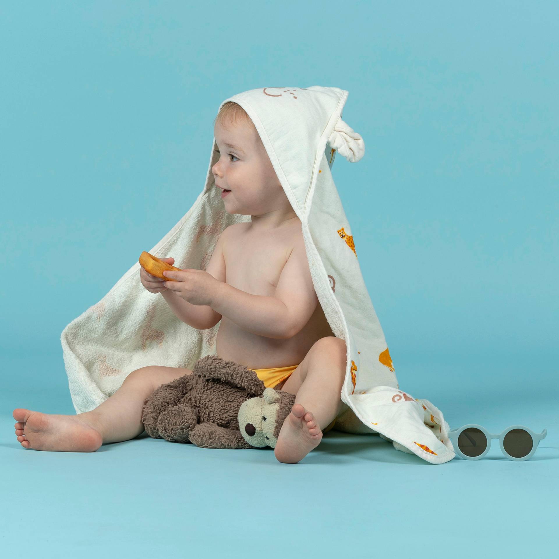 Badetuch mit Kapuze Baby Baumwolle - Druckmotiv Savanne von NABAIJI