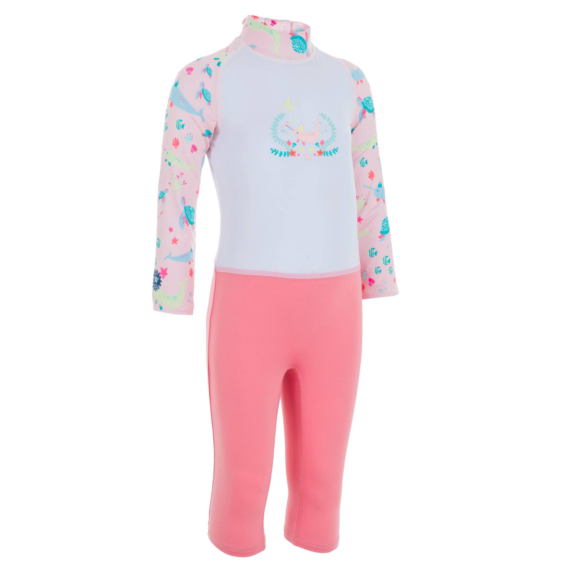 UV-Schwimmanzug Babys/Kleinkinder UV-Schutz 50+ rosa/weiß/ bedruckt von NABAIJI