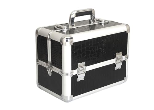 NAILS FACTORY | N&BF Kleiner Profi Kosmetikkoffer in Schwarz | Robust Dank ABS Kunststoff & hochwertigen Alu | Abschließbares Beautycase mit 2 Etagen | Aufklappbare Fächer von NAILS FACTORY