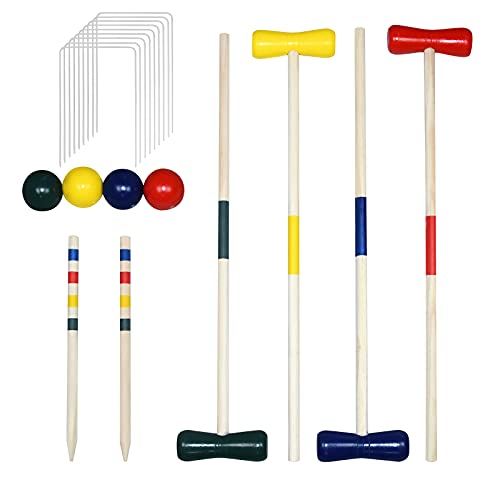 NAIZY Krocket Spiel Kinder Cricket Set Holz Erwachsene Croquet für 4 Spieler mit Heringen, Schlägeln, Wickets und Bällen, Traditionelle Holzspielzeug Gartenspiel von NAIZY