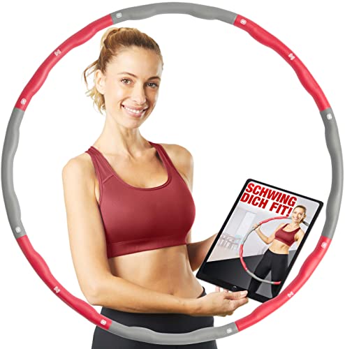 NAJATO Sports Hula Hoop Reifen Erwachsene – Wahlweise mit Bauchweggürtel – Hula Hoop Reifen für Deine Traumfigur – Hula Hoop 1,20 kg inkl. EBook (Rot + Grau) von NAJATO