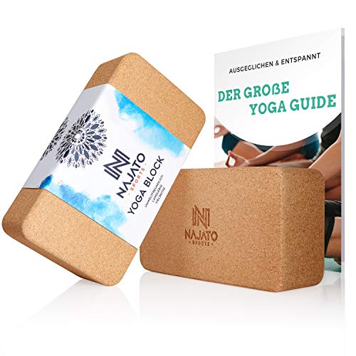 NAJATO Sports Yoga Block Kork 2er Set – Wahlweise mit Yoga Gurt – Yoga Klotz inkl. E-Book (PDF Datei) – Yogaklotz für Yoga und Pilates – Yogablock aus natürlichem Kork von NAJATO