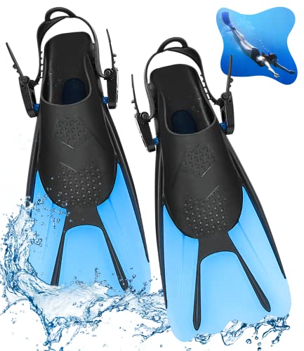 NAJILI Schnorchelflossen, verstellbare Schnorchelflossen kurz mit Tasche zum umhängen, Gr.34-38 mit Verstellbaren Schwimmflossen zum Schnorcheln (Blau) von NAJILI