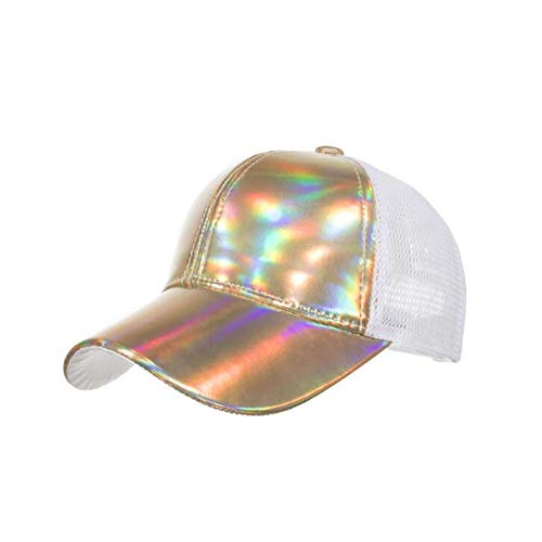 Herren Kappe Hut Laser Pu Leder Mesh Baseball Cap Adjustbale Snapback Hüte Für Männer Frauen Gold Silber Hip Hop Caps-Gold_Adjustable von NAJSEWPZF
