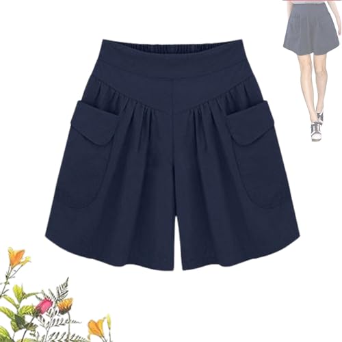 Elmyse Shorts, Damen-Strand-Shorts, lässig, Hot-Shorts mit elastischem Bund, Damen-Shorts in Übergröße, plissiert, weites Bein (5X-Large,Blue) von NAKEAH