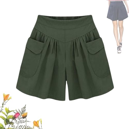 Elmyse Shorts, Damen-Strand-Shorts, lässig, Hot-Shorts mit elastischem Bund, Damen-Shorts in Übergröße, plissiert, weites Bein (X-Large,Green) von NAKEAH