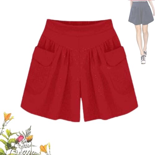 Elmyse Shorts, Damen-Strand-Shorts, lässig, Hot-Shorts mit elastischem Bund, Damen-Shorts in Übergröße, plissiert, weites Bein (X-Large,Red) von NAKEAH