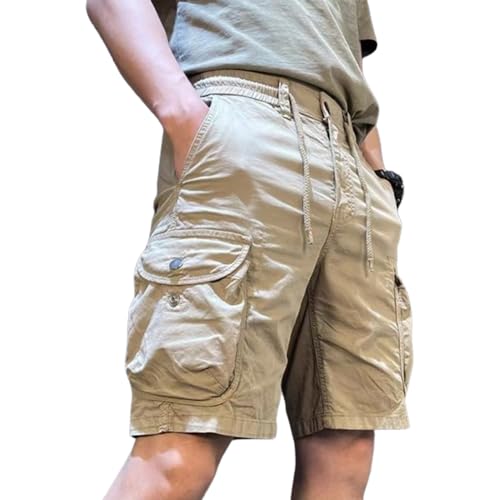 Lässige Outdoor-Wander-Cargo-Shorts für Herren, Sommer-Männer, lockere, leichte, schnell trocknende Taktische Shorts mit Mehreren Taschen (3X-Large,Khaki) von NAKEAH
