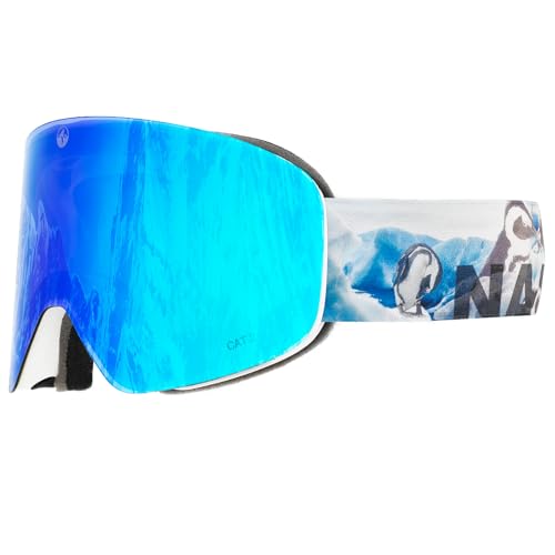 NAKED Optics® Skibrille Snowboard Brille für Damen und Herren - Verspiegelt mit Magnet-Wechselsystem – Ski Goggles for Men and Women (Pingu, ohne Schlechtwetterglas) von NAKED Optics