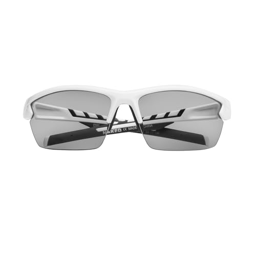 NAKED Optics Sportbrille Herren - Ultraleichte Fahrradbrille Damen - Bequeme Sport Sonnenbrille mit Anti-Slip Pads - Schnelle Brille ideal für Radfahren (Halfframe White/Photochromic Lens) von NAKED Optics