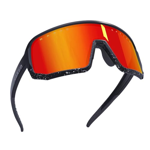 NAKED Optics VOLT Sportbrille Herren, Fahrradbrille Damen, Sport Sonnenbrille mit UV400 Schutz, Schnelle Brille, Rennrad Radbrille, Laufbrille, wechselbare Gläser (Schwarz (Rotes Glas) - BlackDots) von NAKED Optics