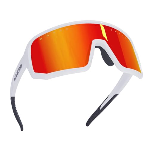 NAKED Optics VOLT Sportbrille Herren, Fahrradbrille Damen, Sport Sonnenbrille mit UV400 Schutz, Schnelle Brille, Rennrad Radbrille, Laufbrille, wechselbare Gläser (Weiß (Rotes Glas) - Weiß) von NAKED Optics