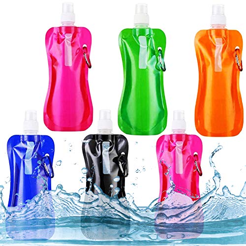 NALCY trinkflaschen faltbar, 6 Stücke Faltbare Wasserflasche Wiederverwendbare Trinkwasserflasche mit Klammer zum Radfahren, Wandern, 6 Farben von NALCY