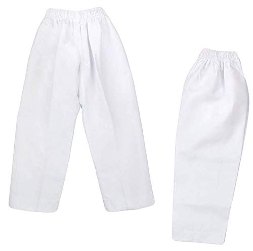 NAMAZU Karatehose für Kinder und Erwachsene, 200 g, Polyester-Baumwolle, leichte Karate-Gi-Hose, elastische Taille, Kampfsport-Hose, weiß, weiß, 170=SIZE4 von NAMAZU