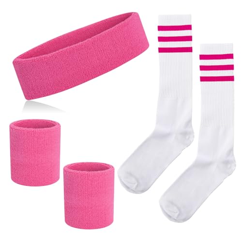 Schweißbänder Gestreifte Socken Set 80er Schweißbänder 90er Kostüm Handgelenk Schweißbänder für Männer und Frauen Sport Stirnbänder 80er Fitness von NANXJIUR