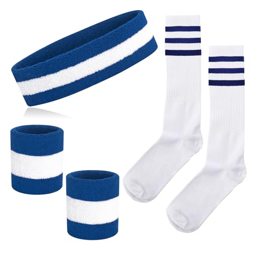 Schweißbänder Gestreifte Socken Set 80er Schweißbänder 90er Kostüm Handgelenk Schweißbänder für Männer und Frauen Sport Stirnbänder 80er Fitness von NANXJIUR