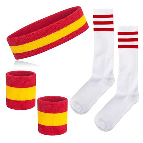 Schweißbänder Gestreifte Socken Set 80er Schweißbänder 90er Kostüm Handgelenk Schweißbänder für Männer und Frauen Sport Stirnbänder 80er Fitness von NANXJIUR