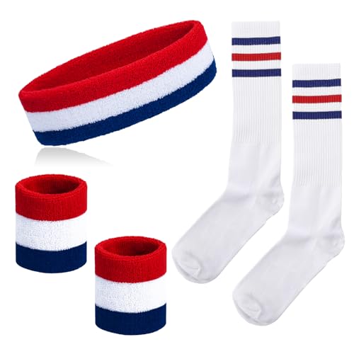 Schweißbänder Gestreifte Socken Set 80er Schweißbänder 90er Kostüm Handgelenk Schweißbänder für Männer und Frauen Sport Stirnbänder 80er Fitness von NANXJIUR