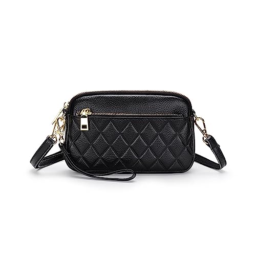 NAOYQ umhängetasche Echtleder Ledertasche Lingge Damentasche geldbörse Handytasche Damen Leder Schultertasche Damen kleine handtaschen zum umhängen Crossbody Tasche Damen mädchen Schwarz von NAOYQ