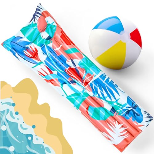 NARAMAKI Aufblasbare Tropische Luftmatratze 183 x 59 cm + bunte Spikelball 51 cm – Set Meer – Strandzubehör von NARAMAKI
