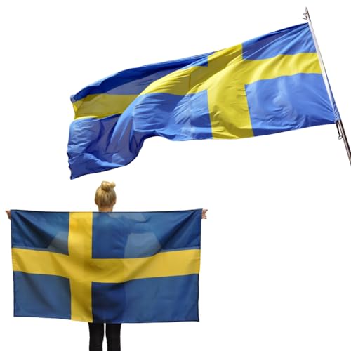 NARAMAKI Europei Fußball 2024 – Flagge Schweden 90 x 150 cm mit Mastschlaufe – Euro2024 (Schwedische Flagge) von NARAMAKI