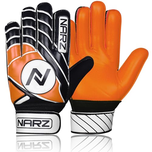 NARZ Fussball Torwarthandschuhe Kinder mit super Grip Latex mit stoßdämpfender Polsterung zum Schutz der Handflächen und Finger, Kinder-fußball Handschuhe für Jungen und Mädchen (7, Orange) von NARZ