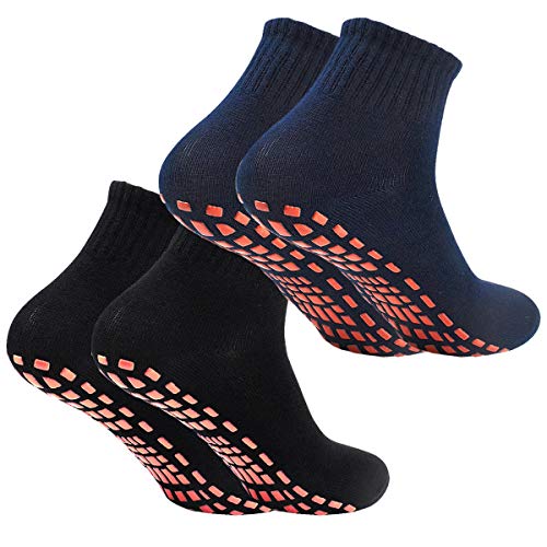 2Paar Anti-Rutsch-Socken Yoga Socken Rutschsocken Stopppersocken ABS Socken für Erwachsene Männer Herren Antirutsch Sportsocken Baumwolle für Sport Yoga Pilates Gymnastik Trampolin (Schwarz/Navy) von NATUCE