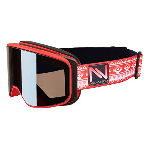 NAVIGATOR POWDER Skibrille/Snowboardbrille, nahezu rahmenlos, Doppellinse, AntiFog Beschichtung, UVA Schutz, Wintersport Brille m. verspiegelten Gläsern, für Skihelme geeignet, div. Farben (ROT) von NAVIGATOR
