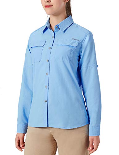 NAVISKIN Damen Bluse UPF 50+ Sonnenschutz Langarmbluse Outdoor Ultraleicht Wanderhemd schnelltrocknend Langarmshirt Hellblau Größe S von NAVISKIN