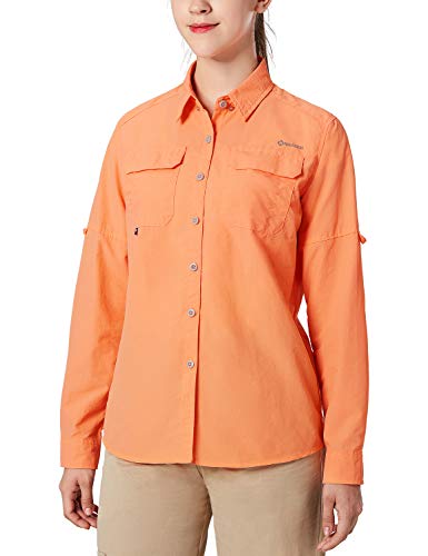 NAVISKIN Damen Bluse UPF 50+ Sonnenschutz Langarmbluse Outdoor Ultraleicht Wanderhemd schnelltrocknend Langarmshirt Orange Size S von NAVISKIN