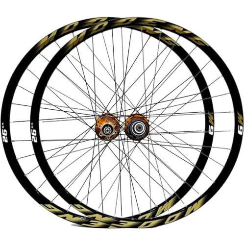NBTRXWAFR Mountainbike-Laufradsatz 26 27.5 29 Zoll MTB-Laufradsatz Schnellspanner Scheibenbremse 32H Felge Vorne Hinten Räder Für 8/9/10/11 Gang Kassette,Gold,27.5inch von NBTRXWAFR