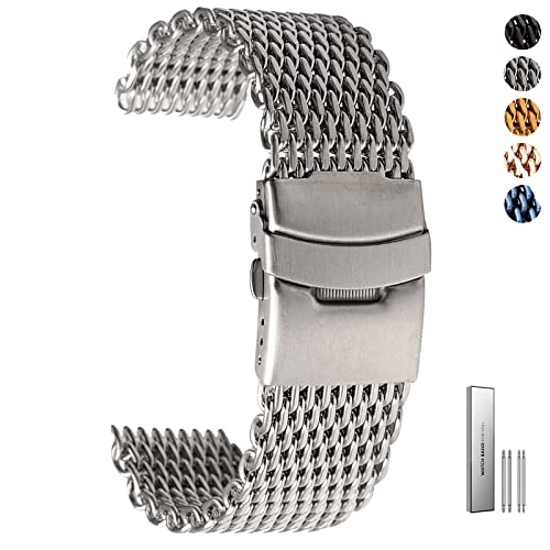 NEAFP Shark Mesh Edelstahl Schnellverschluss-Uhrenarmband 18/20/22/24 mm Ersatzarmband Faltschließe Herren Ersatzband Armbanduhr Zubehör HGCHH von NEAFP