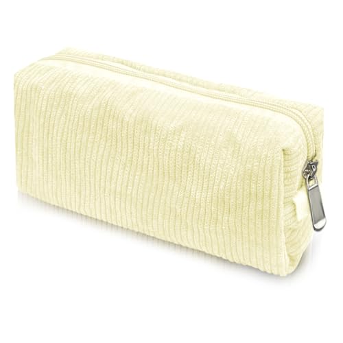 NECXON Federmäppchen aus Cord, weiches Federmäppchen für Mädchen, Federmäppchen, Bleistifttasche, Make-up-Tasche, süßes Federmäppchen für Kinder, Studenten, Schreibwarenhülle für das Schulbüro (weiß) von NECXON