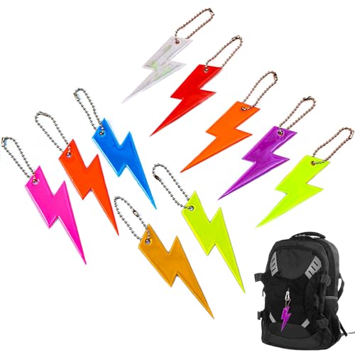 NEERIX 10 Stück Kindersicherheit Blitzform Reflektierender Anhänger,Sicherheits Reflektor Anhänger,Hochreflektierend Sichtbarkeit,PVC,Schlüsselanhänger Kinder,Reflektor Schulranzen von NEERIX