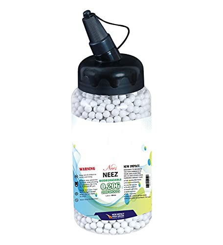 Neez Airsoft BB Pellets 6mm Kunststoff Bälle hoch Klasse Paintball schwer Pflicht und Glatt Poliert 0,12 g, 0,20 g, BB 1000, 2000, 5000, 10000 Runden (2K Weiß Bio Flasche) von Neez