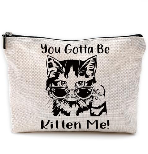 NEGIGA Lustige Make-up-Tasche für Katzen, niedliches Katzengeschenk, Katzengeschenke für Frauen, Katzenliebhaber, Katzenmutter, Geschenk, kleine Make-up-Kosmetiktasche für Geldbörse, Beige von NEGIGA