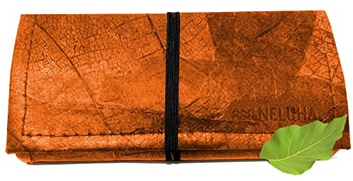 NELUHA Tabaktasche - aus Teakblättern, Einer veganen und nachhaltigen Leder Alternative Drehertasche Tabakbeutel Drehtabak Tasche (Orange) von NELUHA