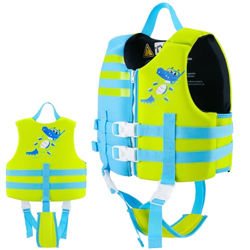 Kinder Mädchen Junge Schwimmlernweste, Schwimmhilfe Schwimmen Jacket für Kleinkinder Alter 1-6 mit Einstellbare Sicherheits Straps (Crocodile,1-3) von NEO-SPLASH