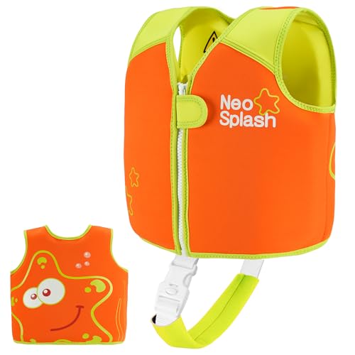 Kinder Mädchen Junge Schwimmlernweste, Schwimmhilfe Schwimmen Jacket für Kleinkinder Alter 1-6 mit Einstellbare Sicherheits Straps (580-Orange, 3-6) von NEO-SPLASH