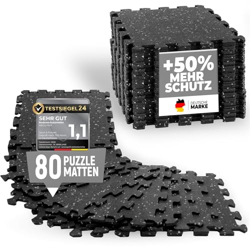 NEOLYMP Bodenschutzmatte Fitness 1 x 8 Matten, extra dicke und robuste Gummimatte Fitnessboden - Puzzlematte Boden, Gymnastikmatte, Sportmatte (Bodenschutzmatte (80 Matten), Grau-Gesprenkelt) von NEOLYMP