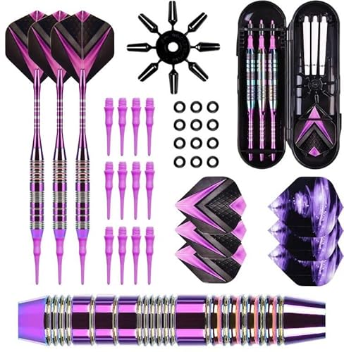 NEOVSUNY Dartpfeile mit Kunststoffspitze für Elektronische Dartscheibe, 3 Stück 80g Profi Soft Dartpfeile Set, 21g Soft Darts Pfeile mit 30 Kunststoff Dartspitzen und Anti-Lose Gummiringe von NEOVSUNY