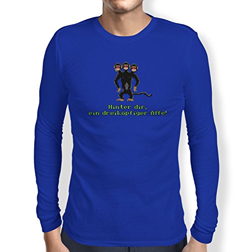 NERDO - Dreiköpfiger AFFE - Herren Langarm T-Shirt, Größe S, Marine von NERDO