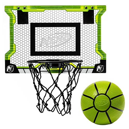 NERF Pro Hoop Basketball-Set - Pro Hoop Mini Hoop Set mit Mini Basketball - Stahlrand toll zum Dunkeln - über der Tür Basketballkorb, 92069, Schwarz/Limettengrün von NERF