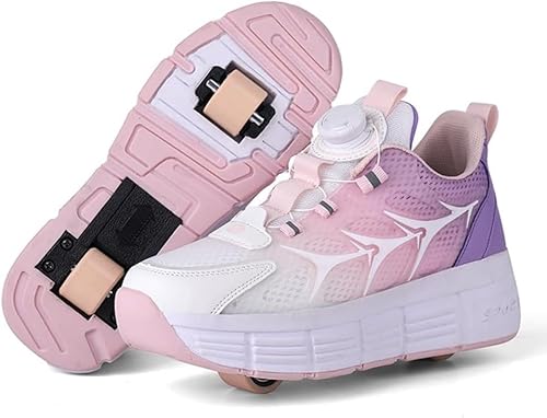 Kinder-Rollschuhe 4-Rad-verstellbare einziehbare Technologie Herren- und Damen-Inline-Skates Zwei-in-Eins-Mehrzweck-Vierrad-unsichtbare Rollschuhe Sportschuhe Outdoor-Trainingsschuhe,Pink 3-33 EU von NERHWIVS