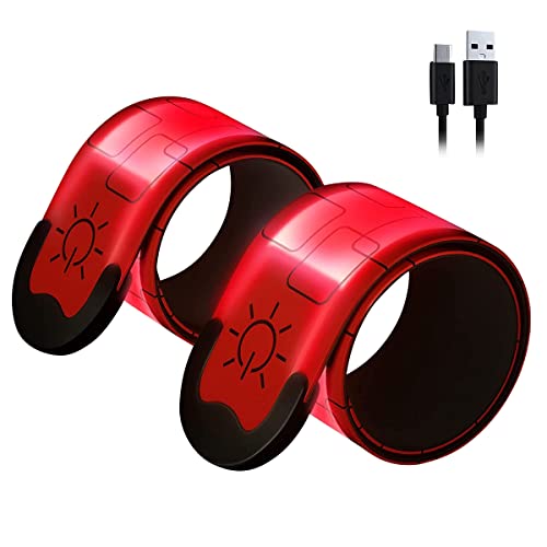 NERTOEE 2Er-Pack Wiederaufladbare Reflektierende USB-ArmbäNder, Gut Sichtbares Leuchtband für LäUfer, Biker, Wanderer, Haustierbesitzer, Rot von NERTOEE