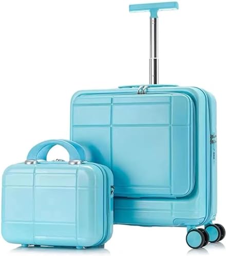 NESPIQ Handgepäck Koffer 2-teilige Sets Spinner 18-Zoll-Koffer, Mit Teleskopgriff, 14-Zoll-Kosmetikkoffer Großer Koffer (Color : Blue, Size : 14+18in) von NESPIQ