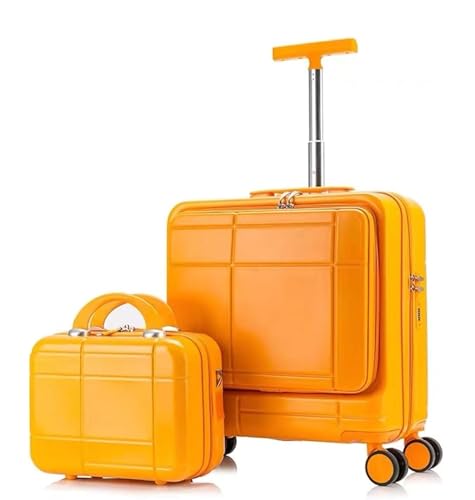 NESPIQ Handgepäck Koffer 2-teilige Sets Spinner 18-Zoll-Koffer, Mit Teleskopgriff, 14-Zoll-Kosmetikkoffer Großer Koffer (Color : Orange, Size : 14+18in) von NESPIQ
