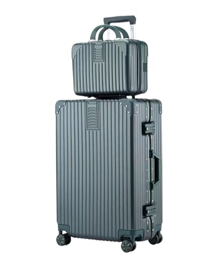 NESPIQ Handgepäck Koffer 2-teiliges Gepäckset Mit Spinner-Rädern, Passwortsperre, 14-Zoll-Hartschalen-Kosmetikkoffer Großer Koffer (Color : Grün, Size : 26in) von NESPIQ
