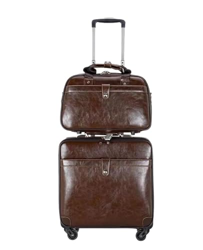 NESPIQ Handgepäck Koffer 2-teiliges Kofferset, Trolley-Koffer Aus PU-Leder Mit Geräuschlosem Universalrad, Boarding-Koffer Großer Koffer (Color : Brown, Size : 2piece) von NESPIQ